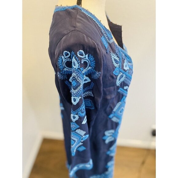 SIGRID Olsen Signature Womens Blue Combo Beaded Embroidered Dress Sz 6 - Picture 7 of 9